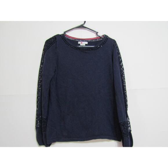 Boden Blue Knit Top Lace Women's sz 6 Boho Cottagecore Peasant Minimal Fairy - Picture 1 of 5
